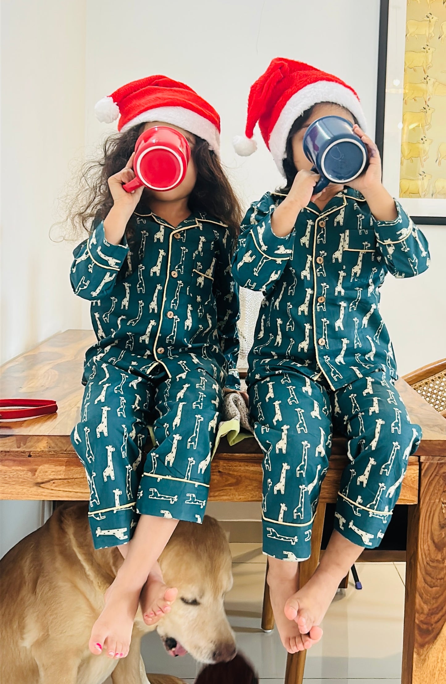 Green Cotton Christmas Pajama set for kids -