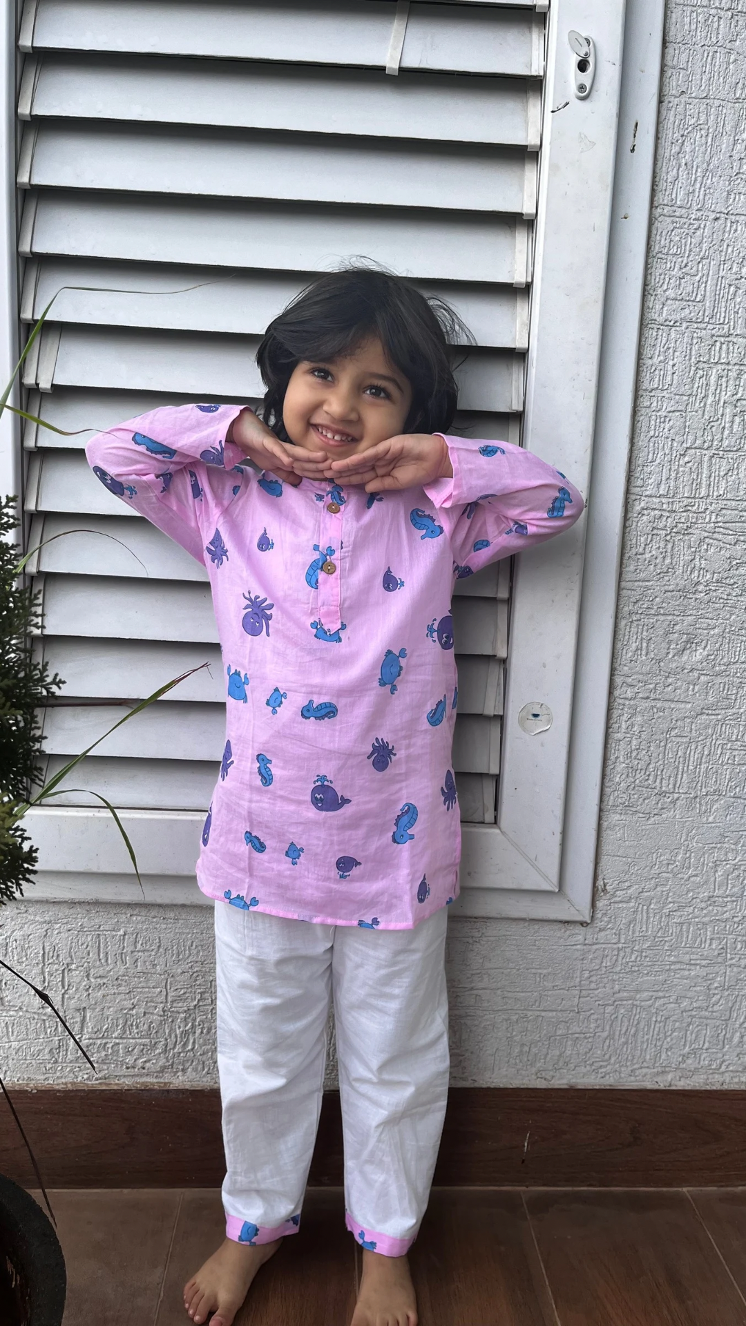 Dream Weaver – Pink Sea Creatures Kurta Pajama | Pure Cotton