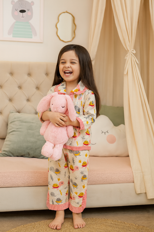 Handcrafted Turtle Pink Stripe Animal Print Night Dress