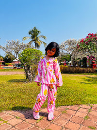 Pink Lemon Stripes Night suit