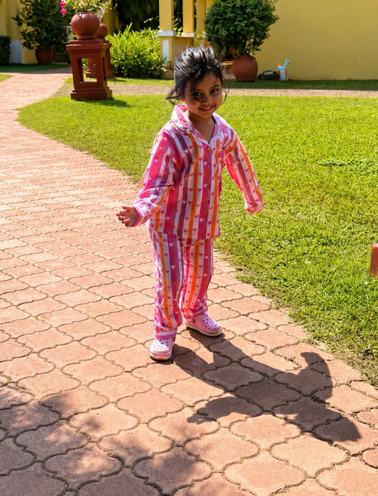 Rainbow heart stripes cotton Night suit