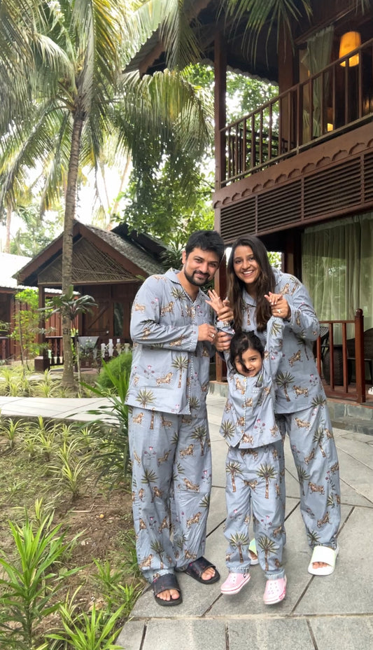 The Grey Tiger family Pack twinning Pajama sets-Pure Cotton