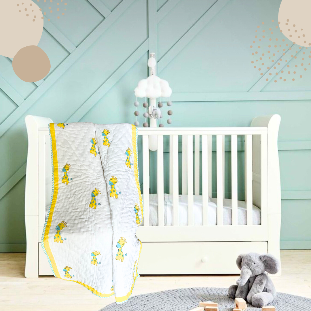 Gentle Giants: Handblock Giraffe Print Baby Quilt