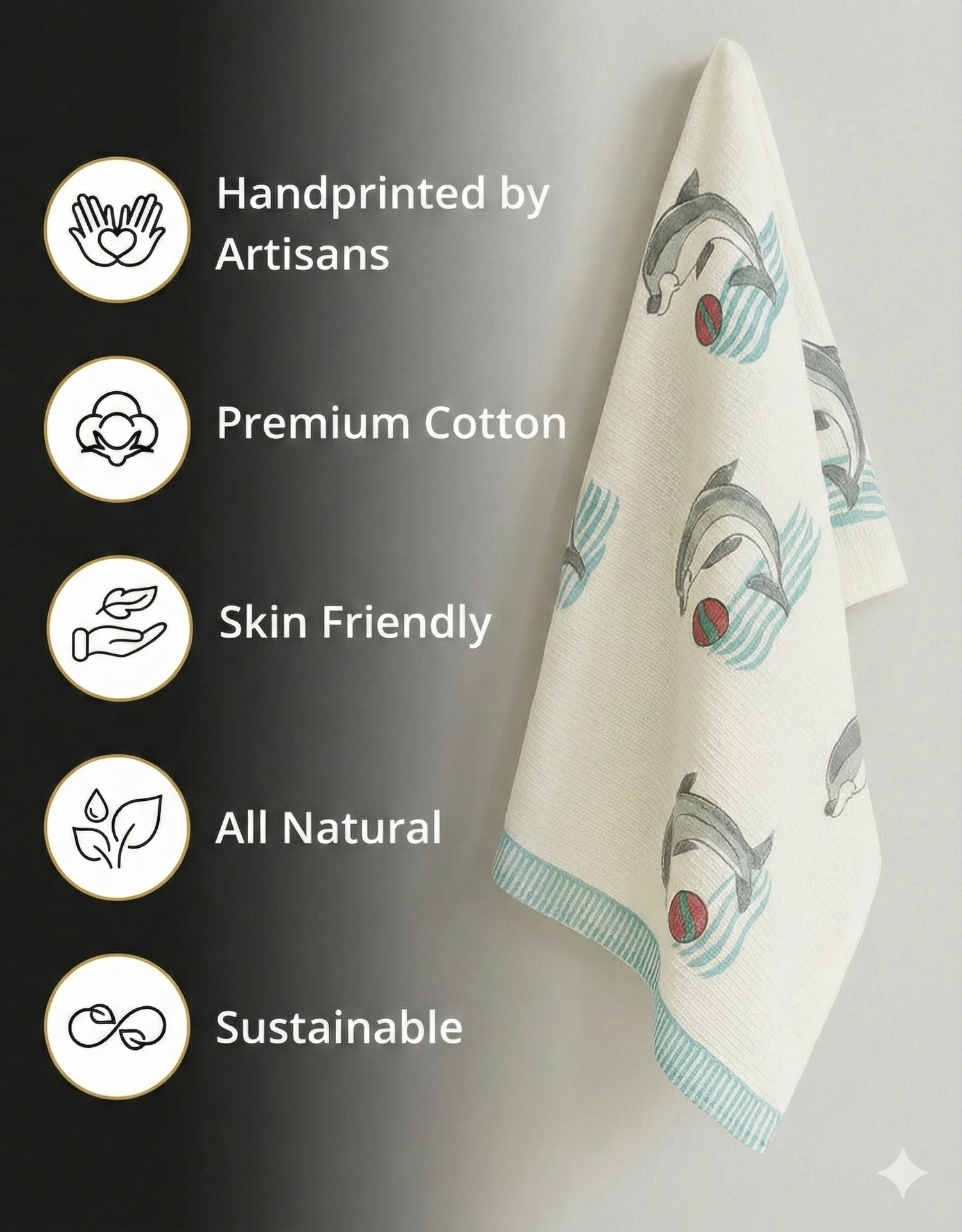 Handprinted towel Organic Cotton Waffle Print