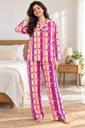 Rainbow heart stripes Cotton Nightwear for Women – Relaxed Fit Pajama Set
