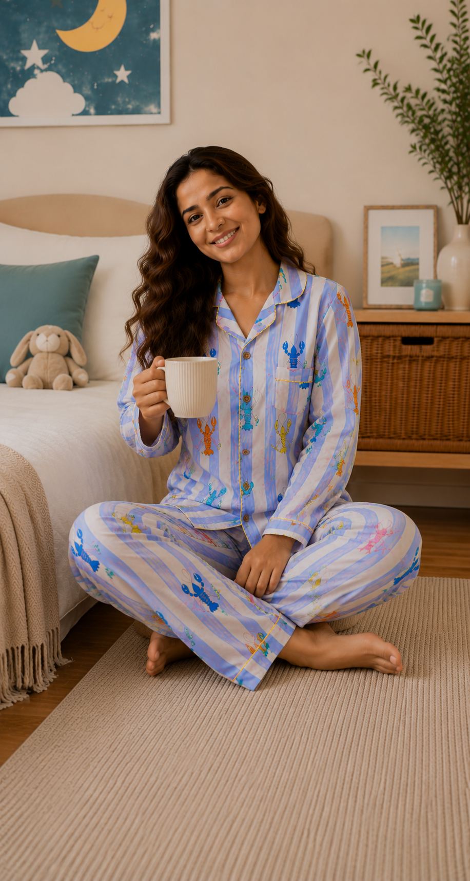 Pink Lobster Cotton Nightwear for Women – Relaxed Fit Pajama Set