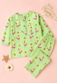 Green Flamingo Fiesta Cotton Pajama Set