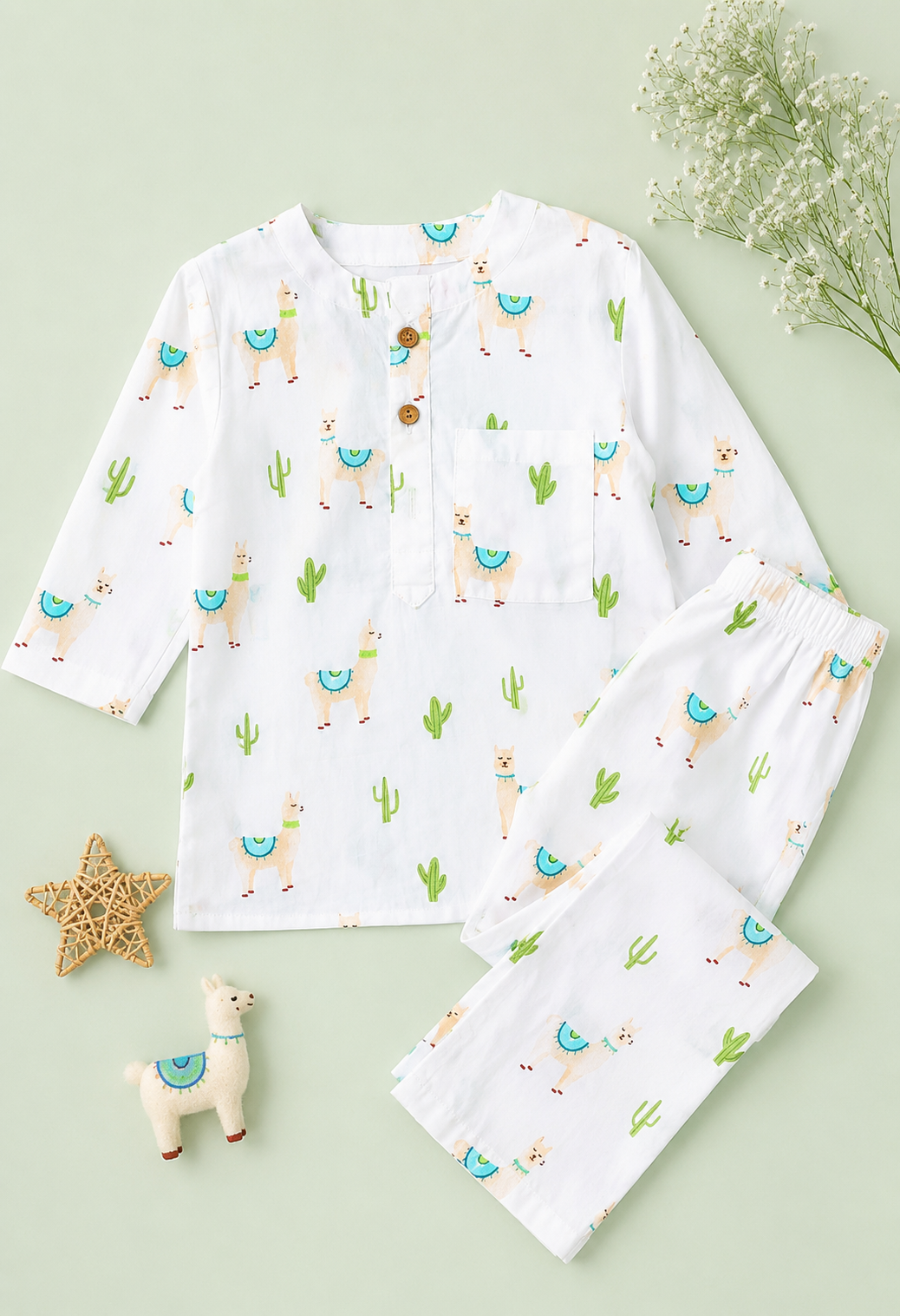 White Llama Dreams Cotton Pajama Set