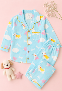 Sky Blue Puppy Parade Cotton Pajama Set