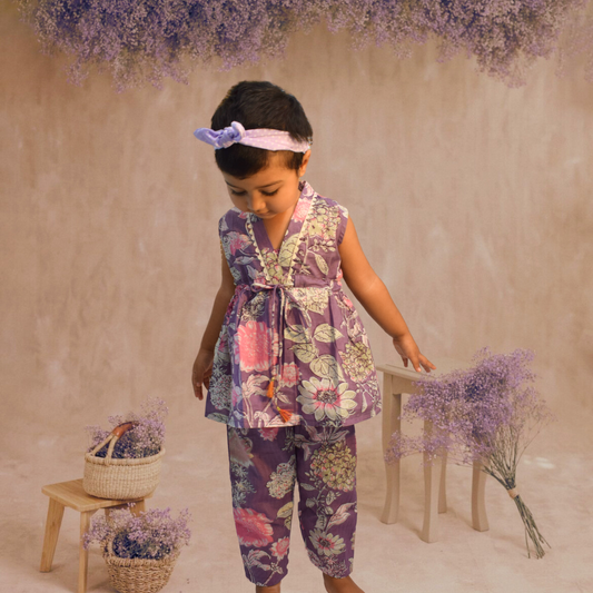 Radiant Blossoms: Purple Girls Pant and Top Set