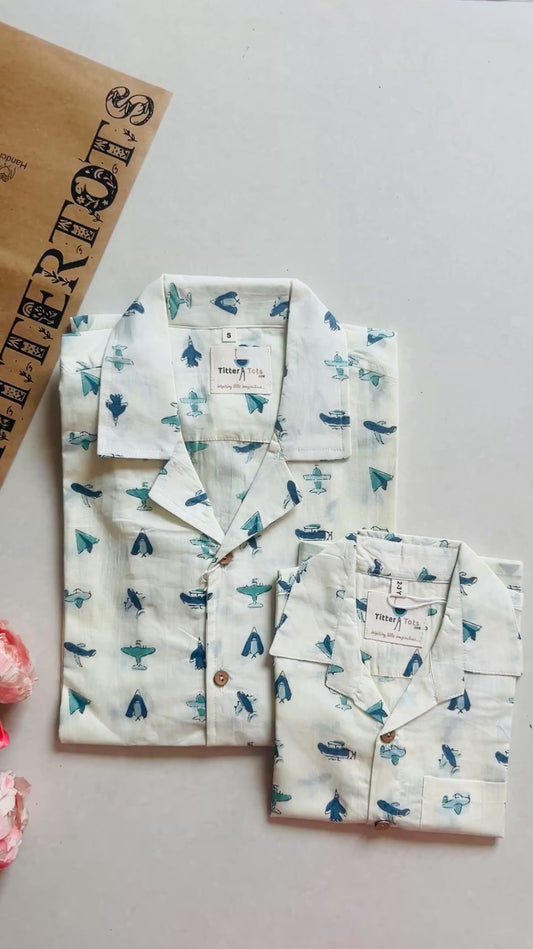 Aeroplane Print Dad and son Twinning Shirts