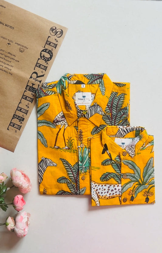 Mustard Jungle Print Twinning Shirts
