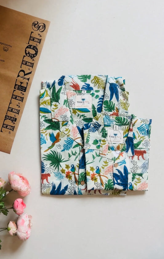 Multicolor Panther Print Twinning Shirts