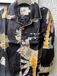Twinning in Style – Handcrafted Black Jungle Palm Tree twinning Night Suits