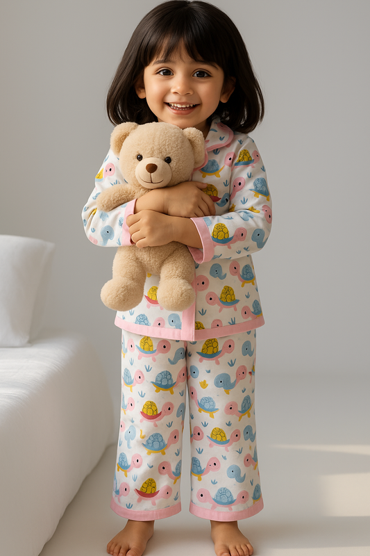 Handcrafted Turtle Pink Stripe Animal Print Night Dress