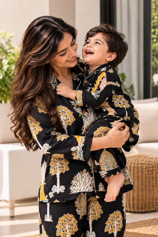 Handcrafted Black Jungle twinning Night Suits