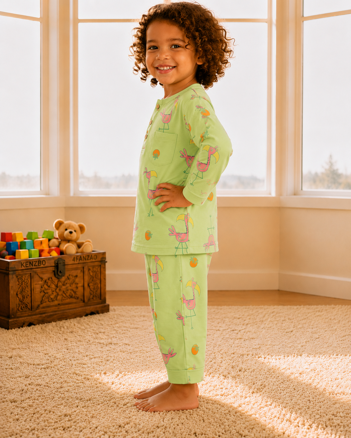Green Flamingo Fiesta Cotton Pajama Set