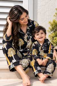 Handcrafted Black Jungle twinning Night Suits