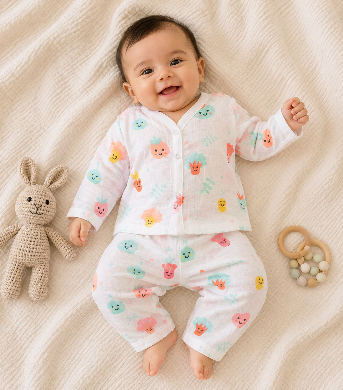 GOTS certified organic Muslin unisex Pajama set for Babies| Fruit