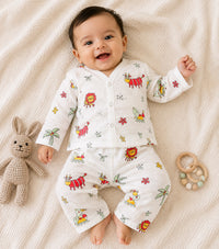 GOTS certified organic Muslin unisex Pajama set for Babies|Animals