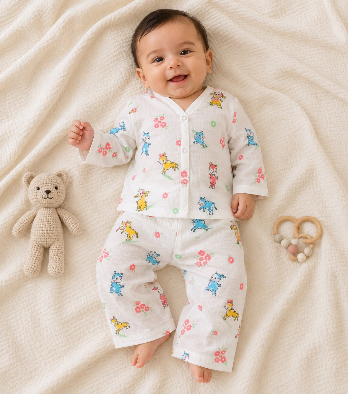 GOTS certified organic Muslin unisex Pajama set for Babies|Bambi