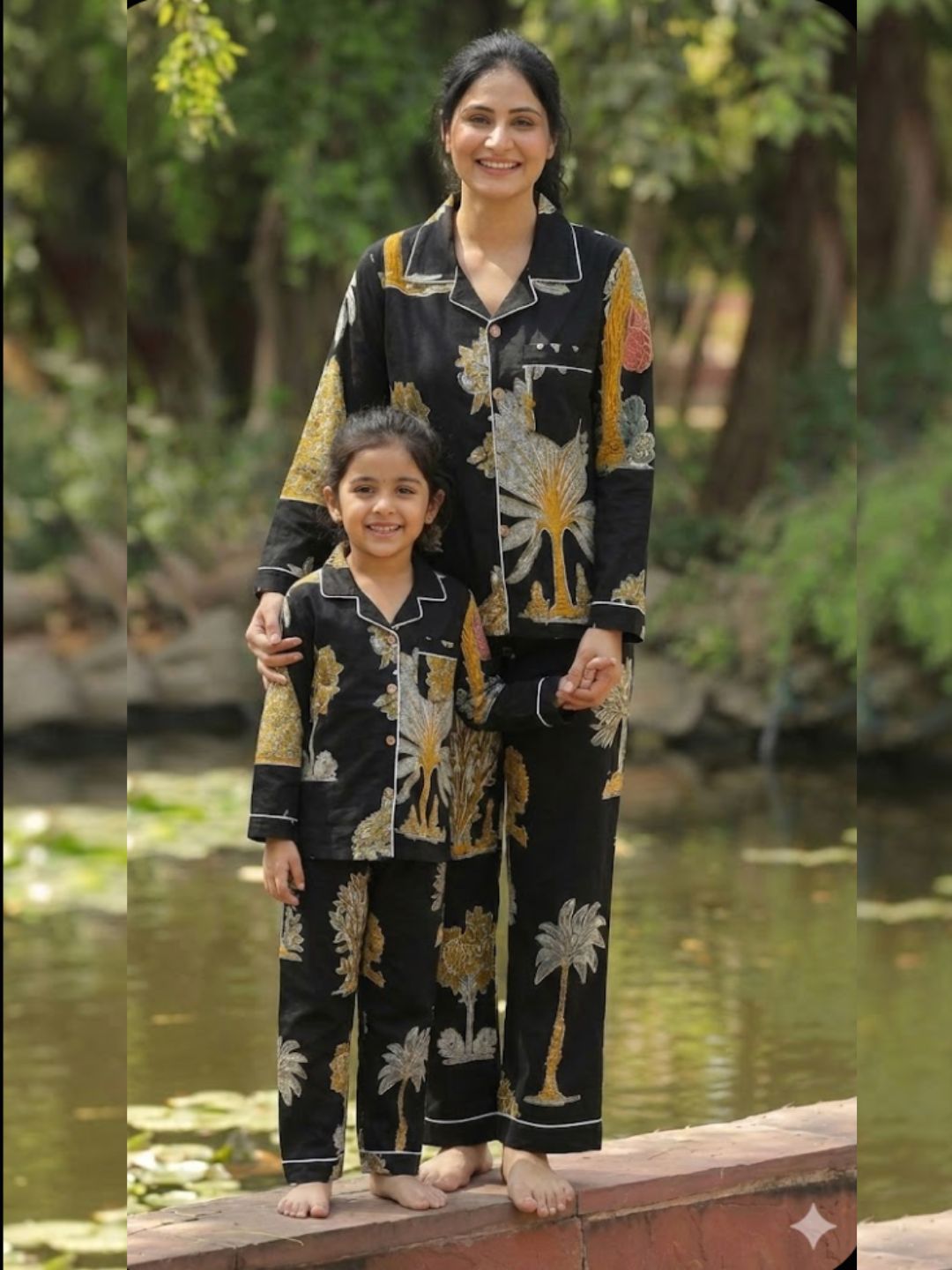 Handcrafted Black Jungle twinning Night Suits