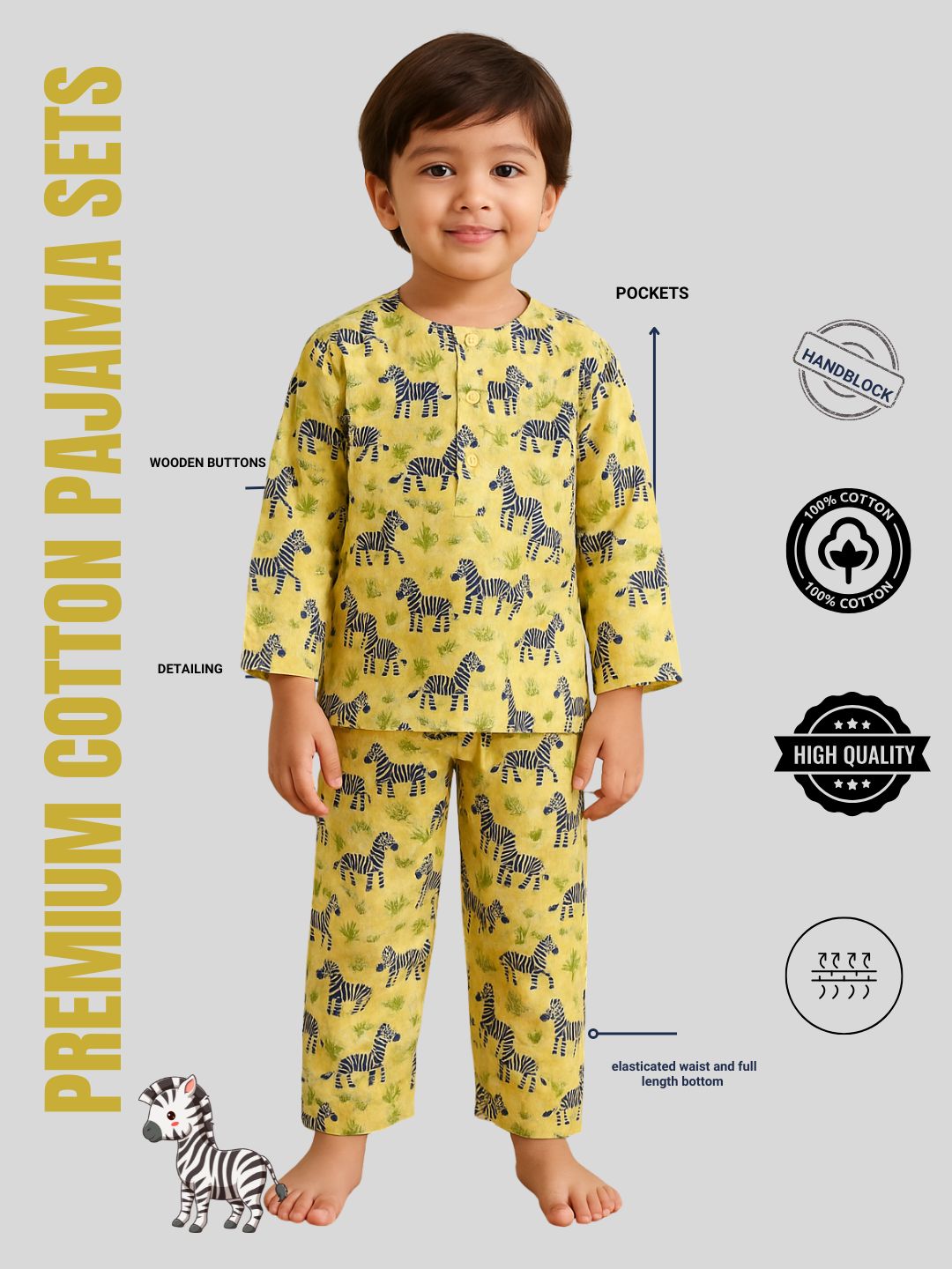 Yellow Zebra print Casual Kurta Pajama