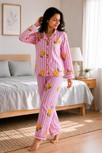 Pink Lemon Bliss Cotton Nightwear for Women – Relaxed Fit Pajama Set