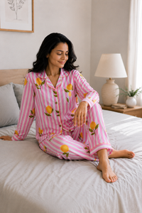 Pink Lemon Bliss Cotton Nightwear for Women – Relaxed Fit Pajama Set