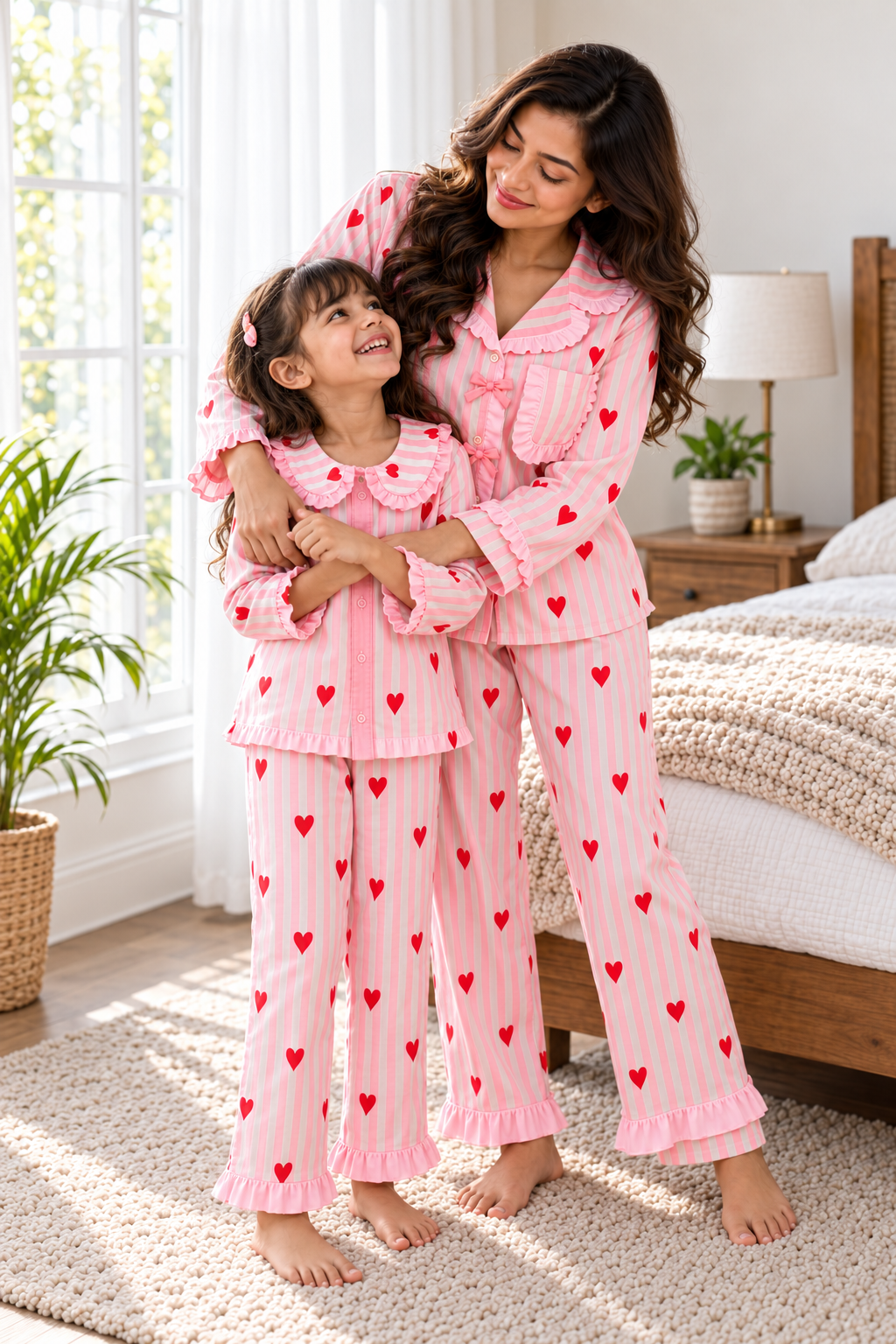Pink Heart Vintage Night Suit twinning sets -pure cotton-Regualr Fit