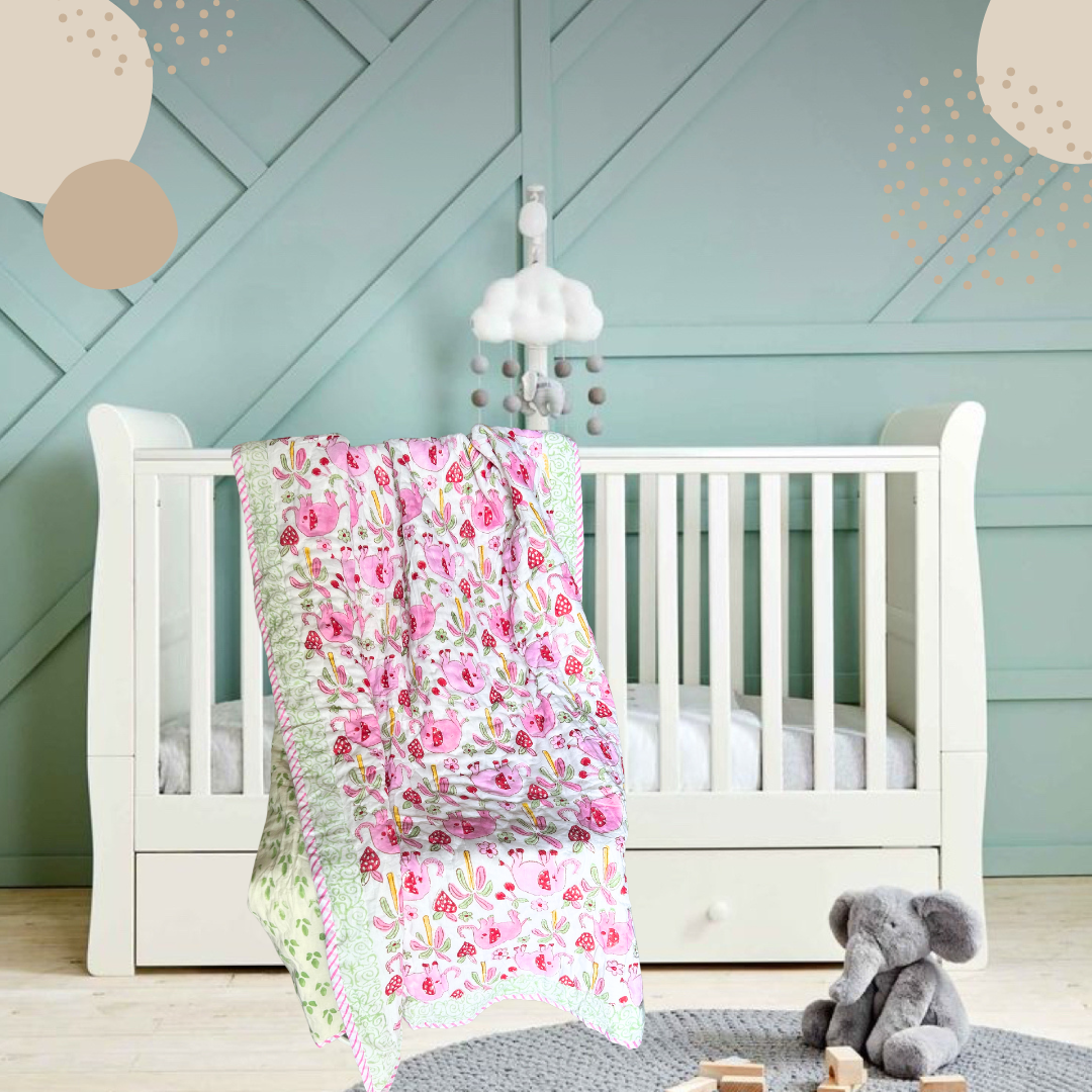 Pink Jungle: Handblock Baby Quilts