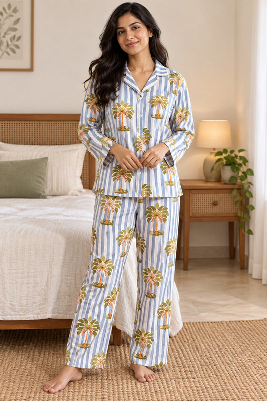 Grey Palm coast Cotton Nightwear for Women – Relaxed Fit Pajama Set