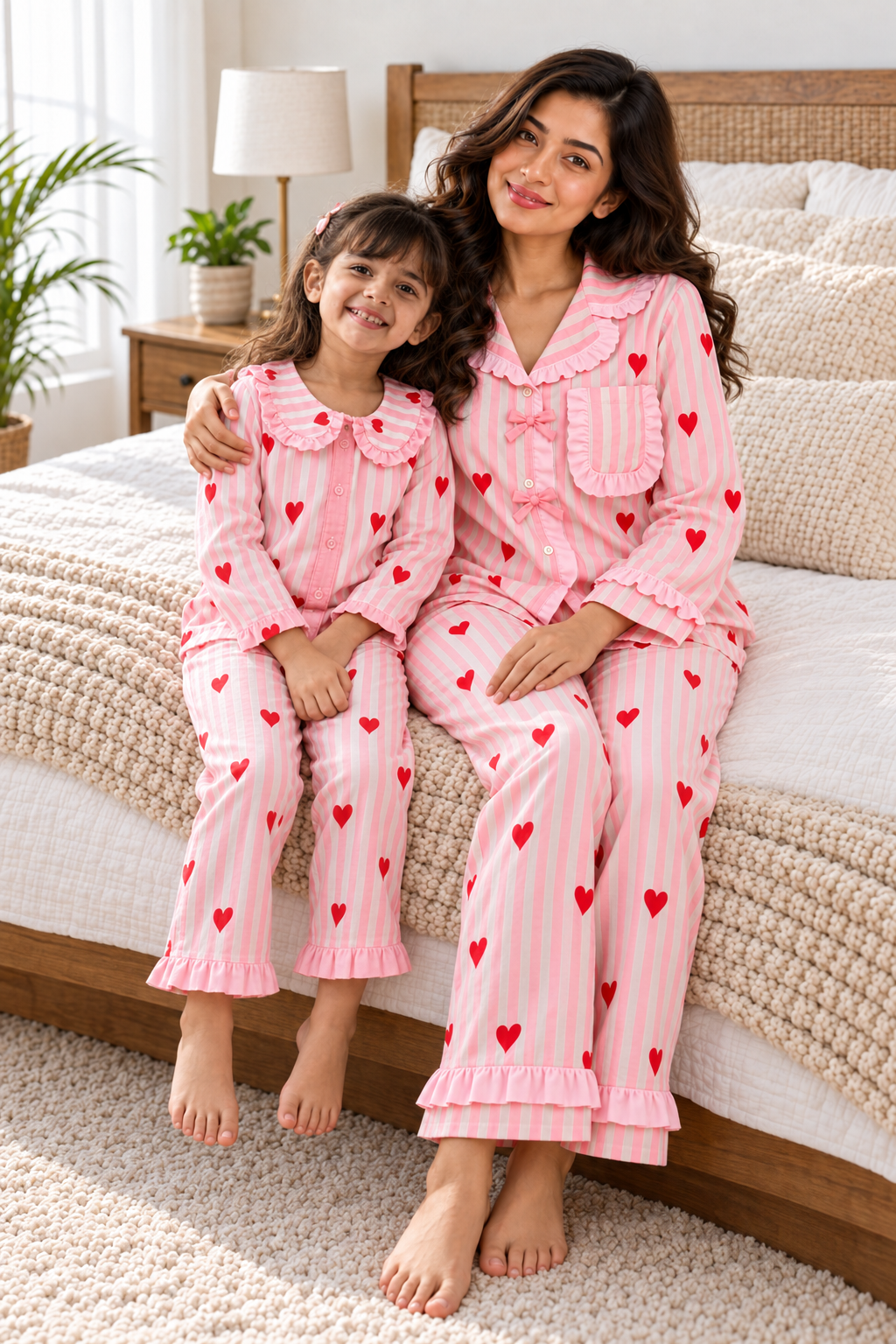 Pink Heart Vintage Night Suit twinning sets -pure cotton-Regualr Fit