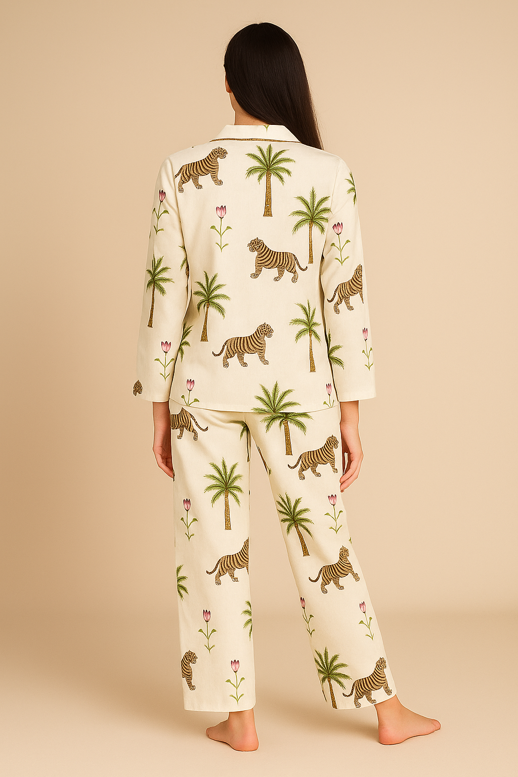 Women White Jungle  hand block print PJs