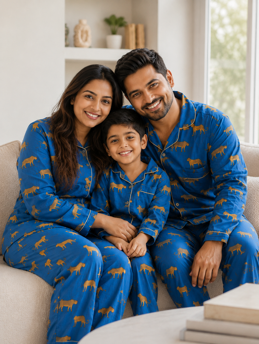 Blue Panther Family Twinning Pajama Set – 100% Pure Cotton