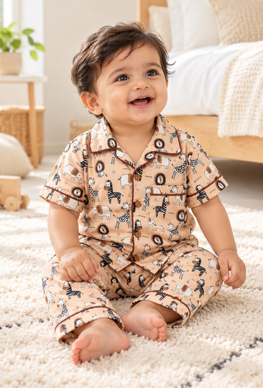 Brown Jungle Kids Night Suit- Half Sleeve