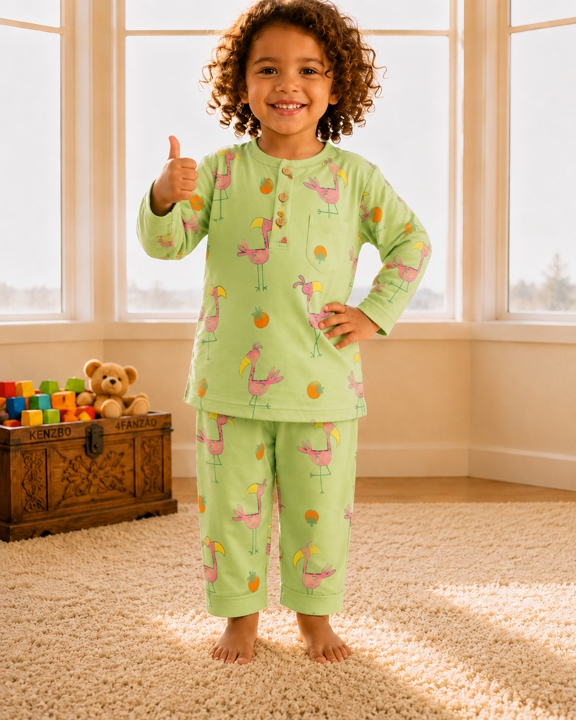 Green Flamingo Fiesta Cotton Pajama Set