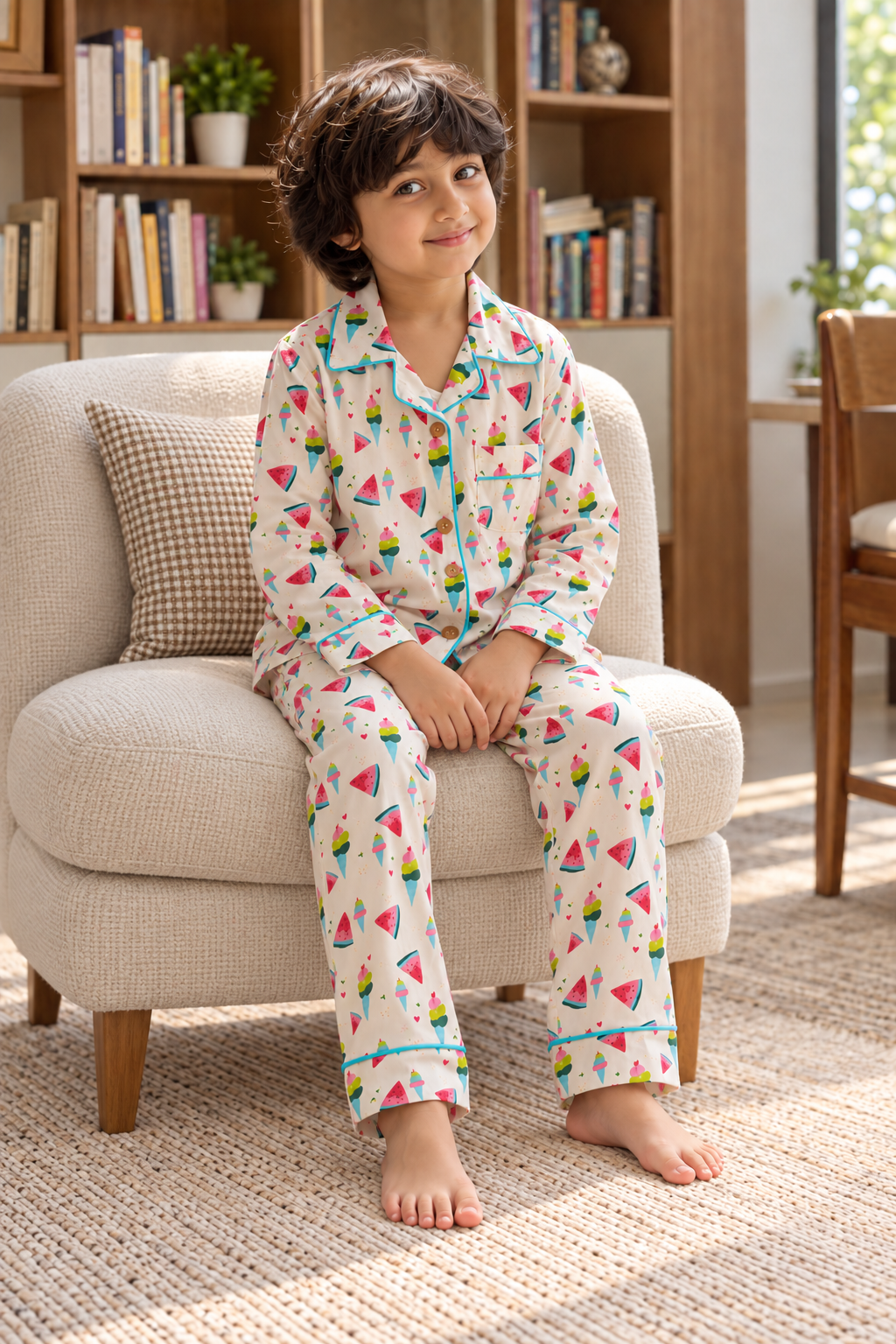 Icecream Multicolor Print Night Suit- Full Sleeve