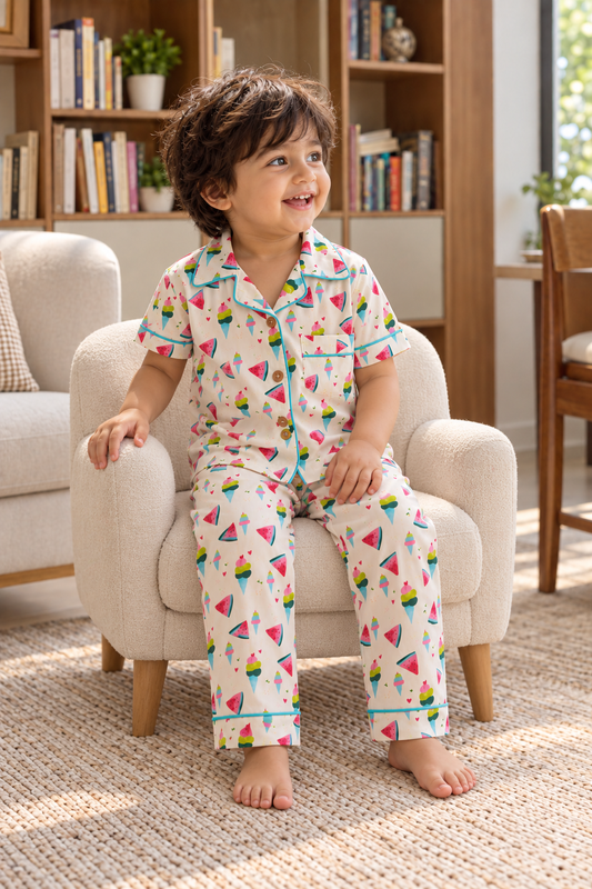 Multicolor Fruit Print Night Suit- Half Sleeve