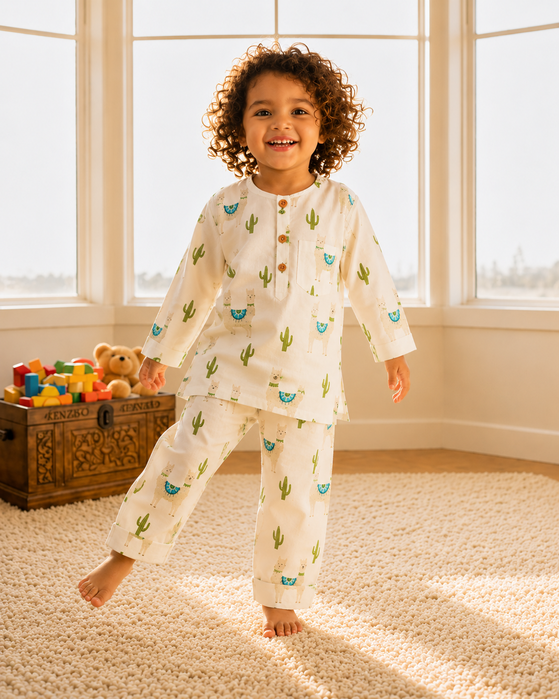 White Llama Dreams Cotton Pajama Set