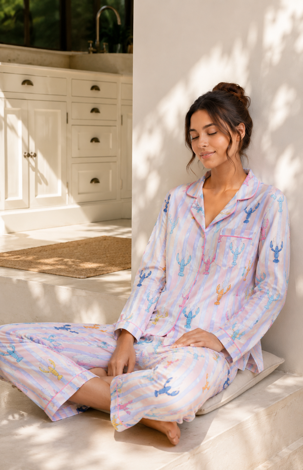Pink Lobster Cotton Nightwear for Women – Relaxed Fit Pajama Set