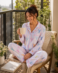 Pink Lobster Cotton Nightwear for Women – Relaxed Fit Pajama Set