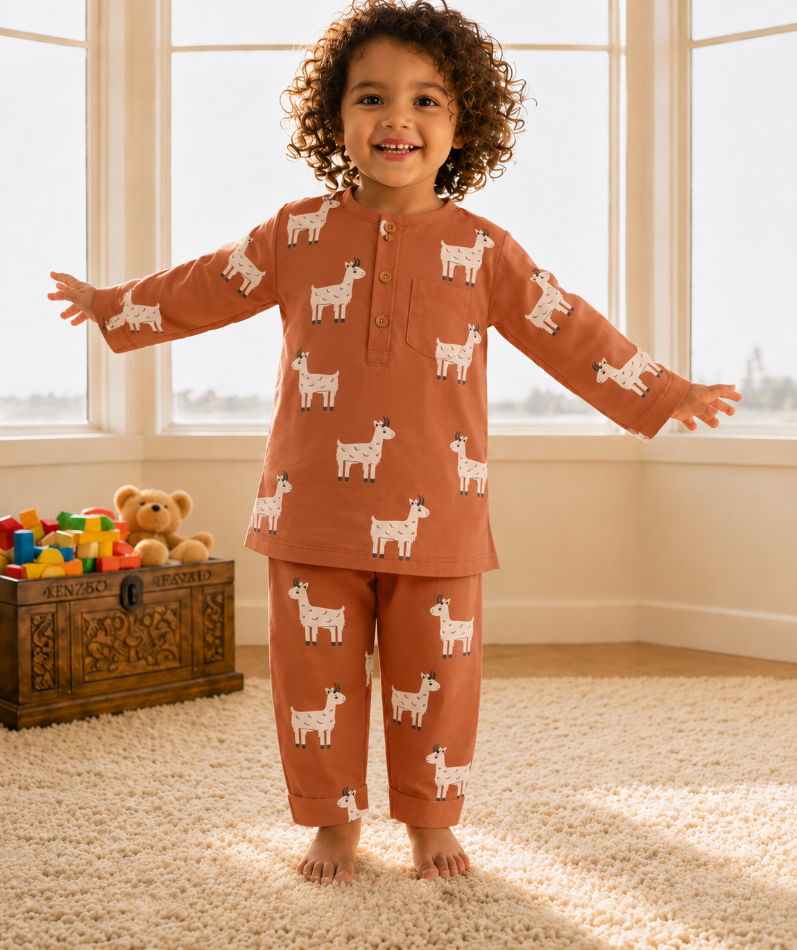 Orange Meh Goat Cotton Pajama Set