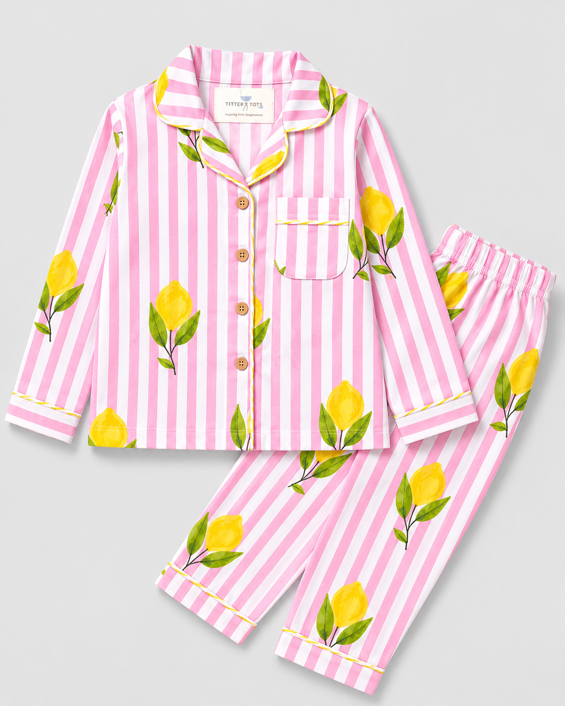 Pink Lemon Stripes Night suit