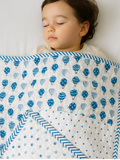 Blue Hot Air Balloon Hand quilted Cotton Baby Blanket – Lightweight & Breathable for Newborn