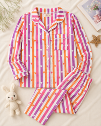 Rainbow heart stripes cotton Night suit