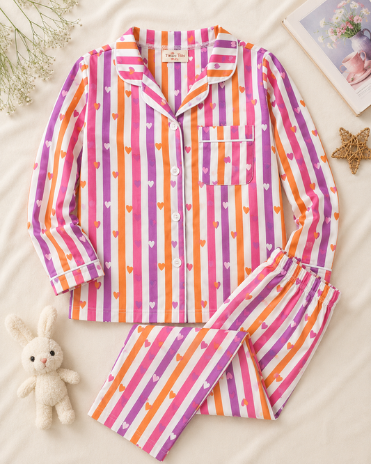Rainbow heart stripes cotton Night suit