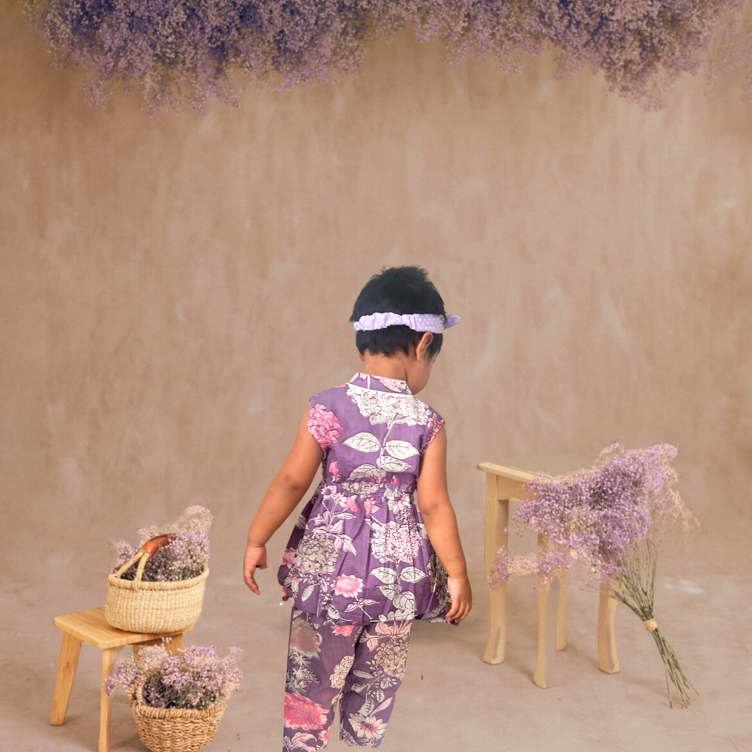 Radiant Blossoms: Purple Girls Pant and Top Set