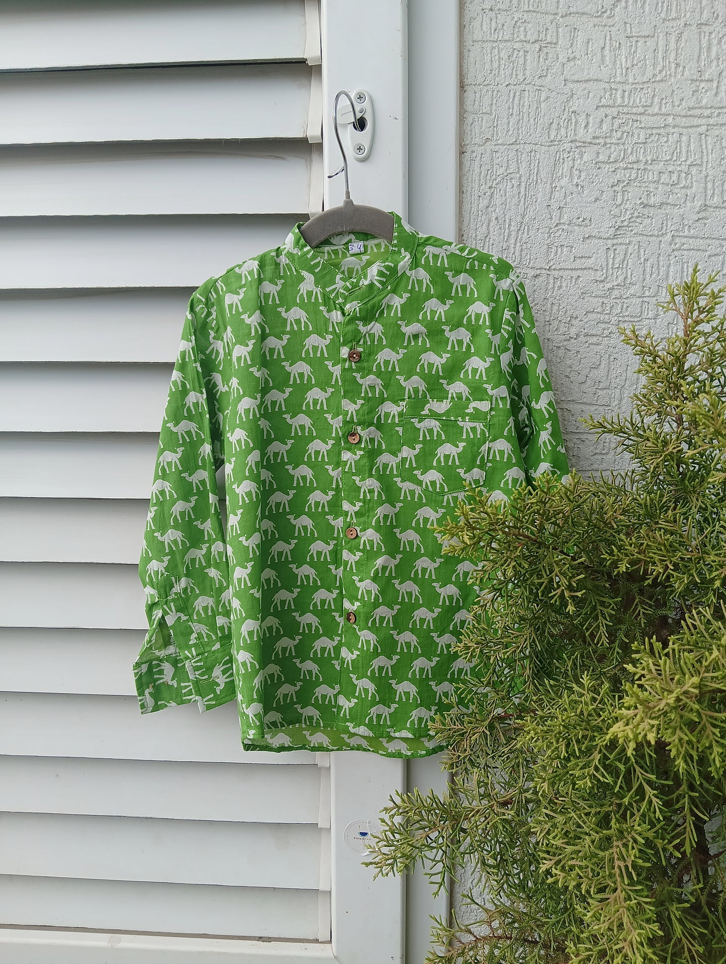 Boys Pure Cotton Shirt Green