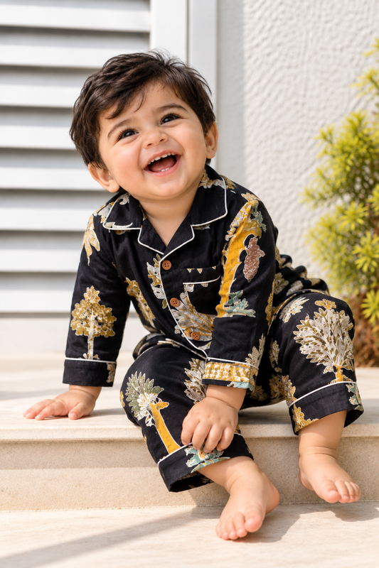 Handcrafted Black Jungle Night Suits